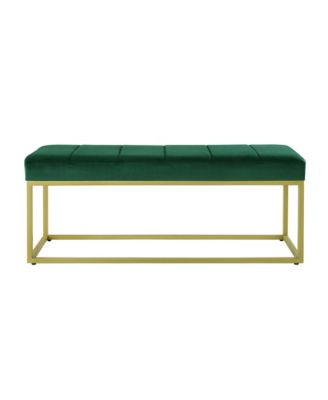 Modern Tufted Channel Entryway Bench Emerald Velvet Upholstered End of Bed Bench with Metal Frame, Footboard Bench for Living Room, Bedroom