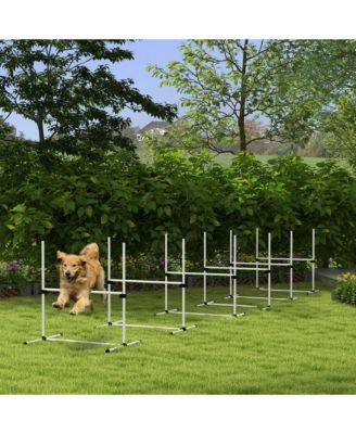 6 Piece Dog Agility Training Equipment for Dog Agility Course with Adjustable Height Jump Bars, Included Carry Bag, & Displacing Top Bar, White