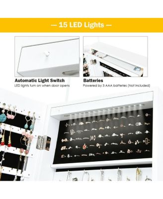 Wall Mounted Lockable Mirror Jewelry Cabinet with LED Light