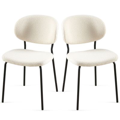Beige Boucle Dining Chairs (Set of 2) with Metal Legs