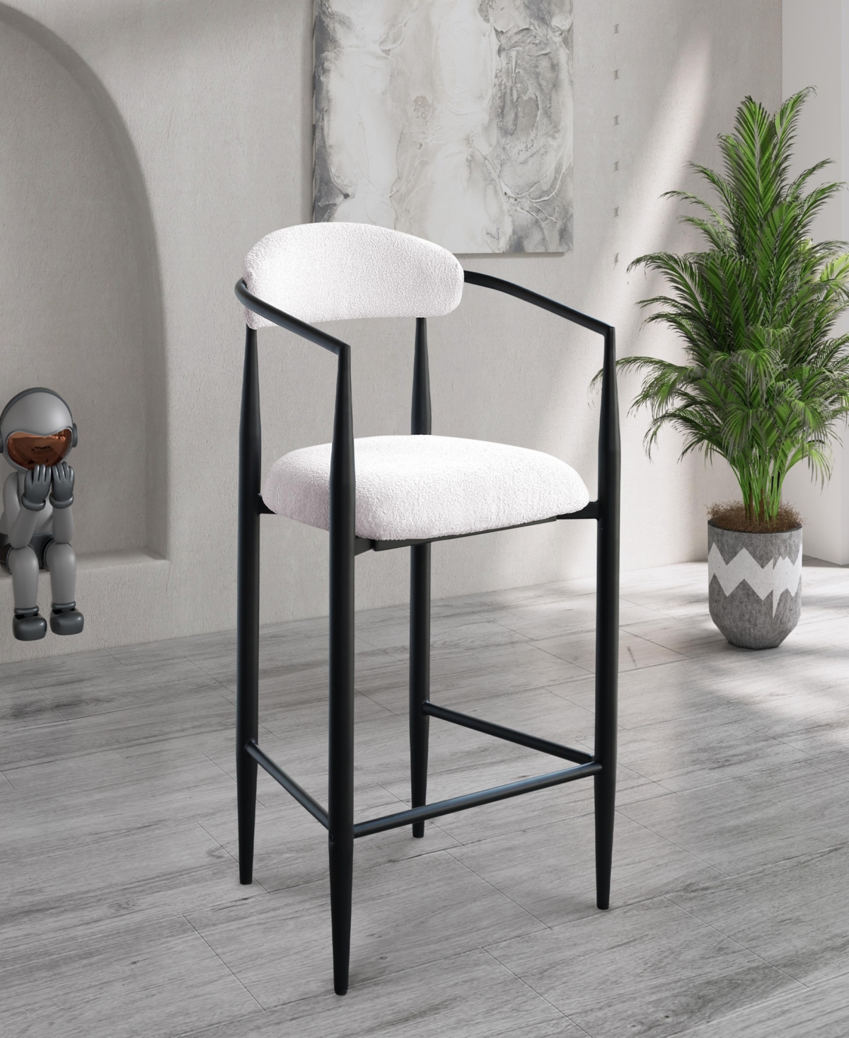 Simplie Fun Modern Boucle Bar Stools Set of 2 Modern Upholstered Bar Height Barstools Vintage High Island Chairs with Metal Frame/Back/Arms for Kitche