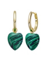 Genevive Sterling Silver 14K Gold Plated Simulated Malachite Puffed Heart Dangle Earrings - Green