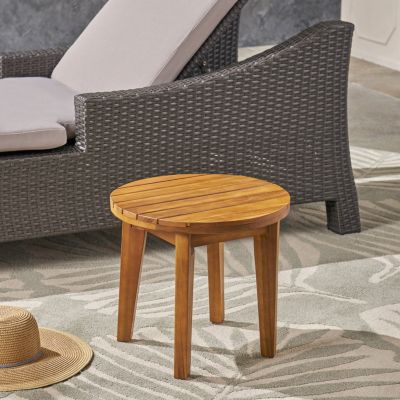 Streamdale Outdoor 16" Acacia Wood Side Table, Teak Finish
