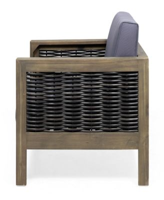 Acacia Wood Club Chair With Wicker Accents And Water-Resistant Cushions