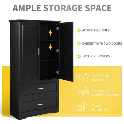 Streamdale Modern Black Bathroom Cabinet with Adjustable Shelf