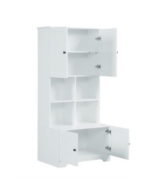 Tall and Wide Bathroom Floor Storage Cabinet, Bathroom Storage Unit, Freestanding Cabinet with 4 Doors, Adjustable Shelves, Open multi-layer Shelves