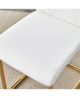 Table and chair set.Large modern rectangular table with 0.4 inch patterned glass tabletop and large MDF table legs.Comes with 8 chairs with faux leather cushioned seats and golden metal legs.