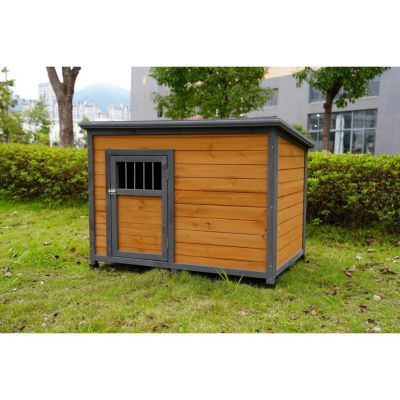 Spacious Solid Wood Dog House with Breathable Doors