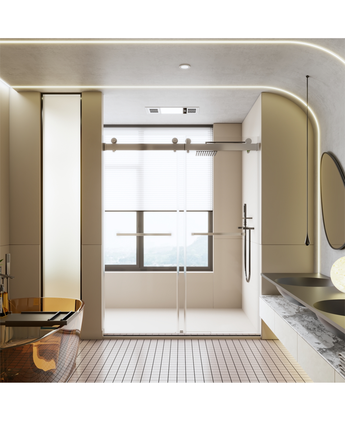 56-60 inches W 76 inches H Frameless Double Sliding Soft-Close Shower Door in Chrome, 3/8 inches (10mm) Thick Sgcc Tempered Glass Door - Chrome
