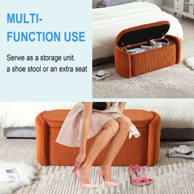 Storage Ottoman, Bedroom End Bench, Upholstered Fabric Storage Ottoman with Safety Hinge, Entryway Padded Footstool, Ottoman Bench for Living Room & Bedroom (Orange)