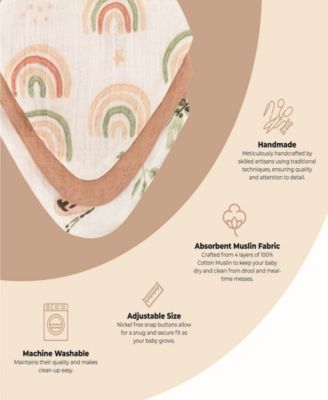 Infants Parker Rainbow/Butterfly Muslin Bib, 3-Pc. Set