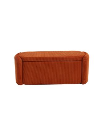 Storage Ottoman, Bedroom End Bench, Upholstered Fabric Storage Ottoman with Safety Hinge, Entryway Padded Footstool, Ottoman Bench for Living Room & Bedroom (Orange)