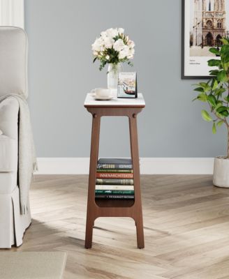 Retro Slate Side Table with Shelf, Small End Table for Small Spaces