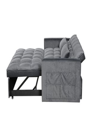 Modern flannel double sofa with folding bed, small double sofa with three in one convertible sofa bed, adjustable backrest and storage space, including pillows, perfect for living room or bedroom