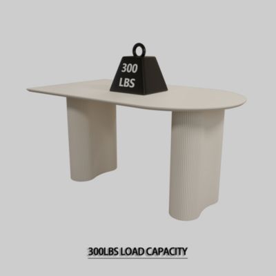 63" MDF New Cream Style Coffee Table and Modern Dining Chair 4-piece Set, Modern Fashion Kitchen Table Set, Round Wave Table Legs, Dining Table and linen Chair