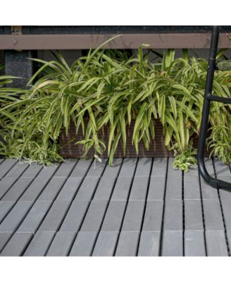 30 PCS Interlocking Deck Tiles Striped Pattern, 12" x 12" Square Light Gray Acacia Hardwood Outdoor Flooring for Patio, Bancony, Pool Side,...