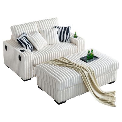 Square Arm Loveseat with Ottoman, Cup Holder, Charger, USB