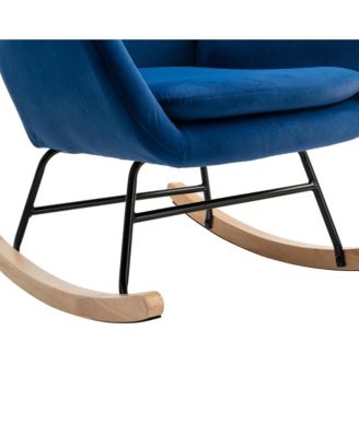 Velvet Fabric Padded Seat Rocking Chair With High Backrest And Armrests