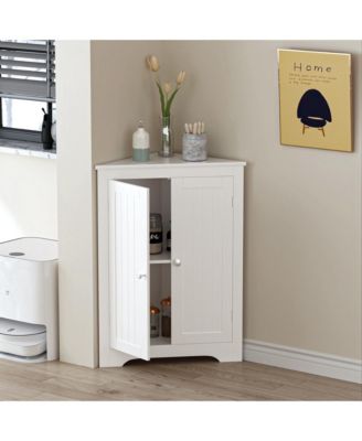 wood Corner Storage Cabinet with Adjustable Shelves