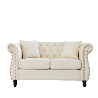 Beige Velvet Chesterfield Sofa