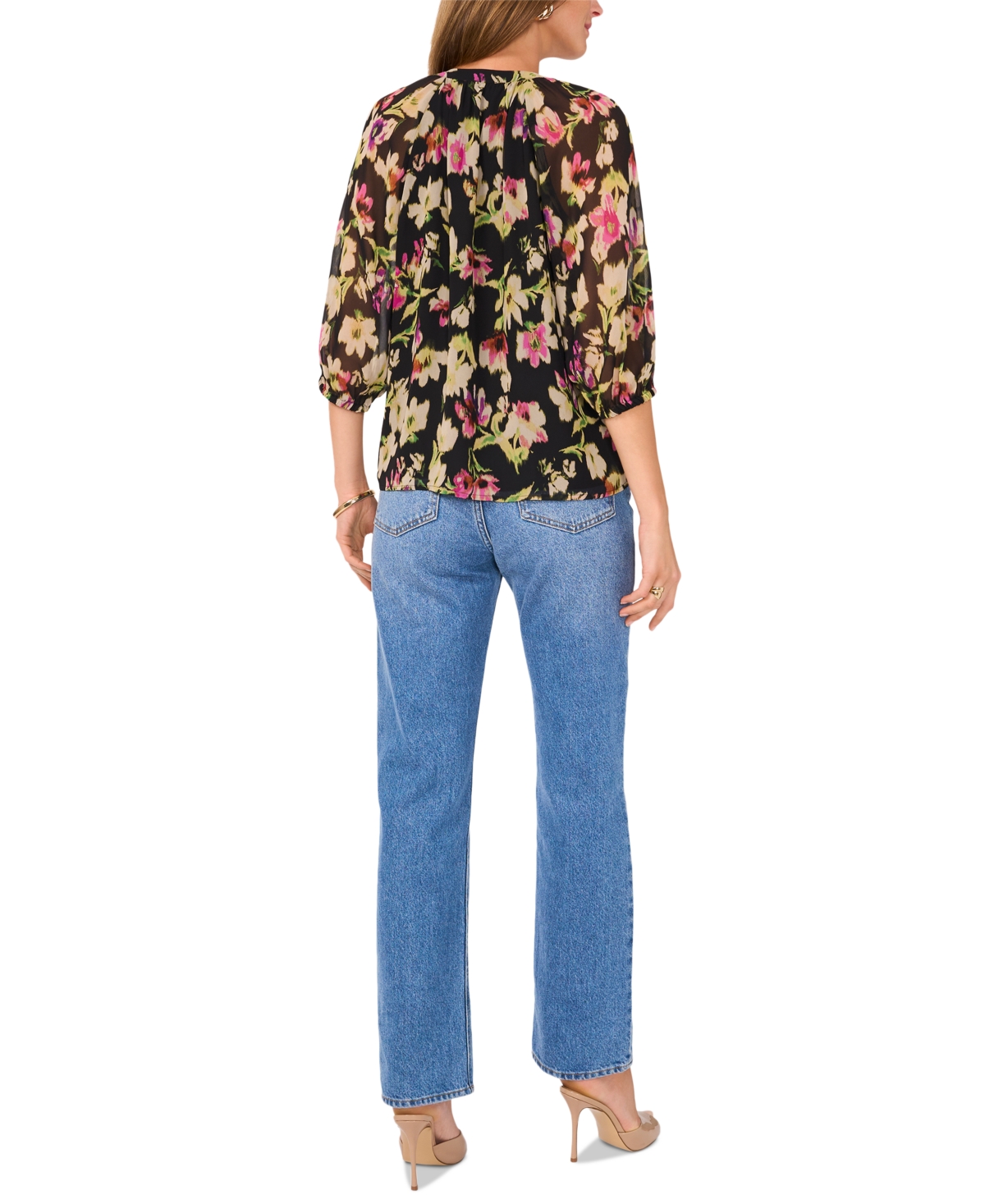 Vince Camuto Women's Floral-Print Split-Neck Top