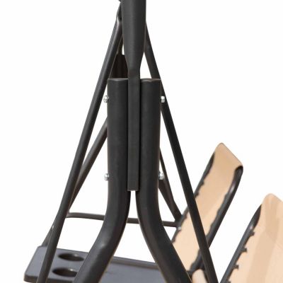 2-Seat Patio Swing Chair, Outdoor Canopy Swing Glider with Pivot Storage Table, Cup Holder, Adjustable Shade, Bungie Seat Suspension and Weather Resistant Steel Frame, Beige