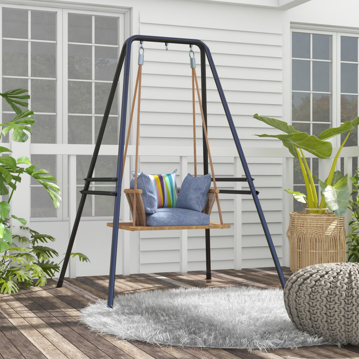 Streamdale Furniture A-Shaped Hammock Chair Stand, Heavy Duty Swing Stand for Indoor & Outdoor Use, Max 330 lbs.,- Black