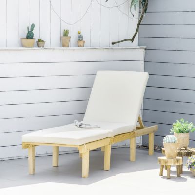 Chaise Lounge Chair for Outdoor, Patio Recliner with 4-Position Adjustable Backrest and Cushion for Deck, Beach, Lawn and Sunbathing, Natural