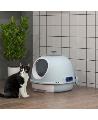 Covered Litter Box, Litter Box with a Lid, Scoop Enclosed Drawer & Skylight for Cats That's Easy to Clean, Blue