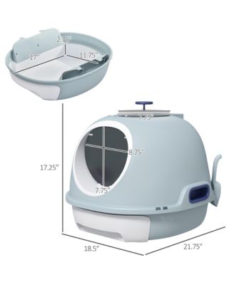 Covered Litter Box, Litter Box with a Lid, Scoop Enclosed Drawer & Skylight for Cats That's Easy to Clean, Blue