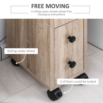 Freestanding Compact Design Bathroom Cabinet with 2 Open Cabinets, 1 Door Cabinet, 1 Drawer and 4 Rolling Wheels, Oak Grain Color