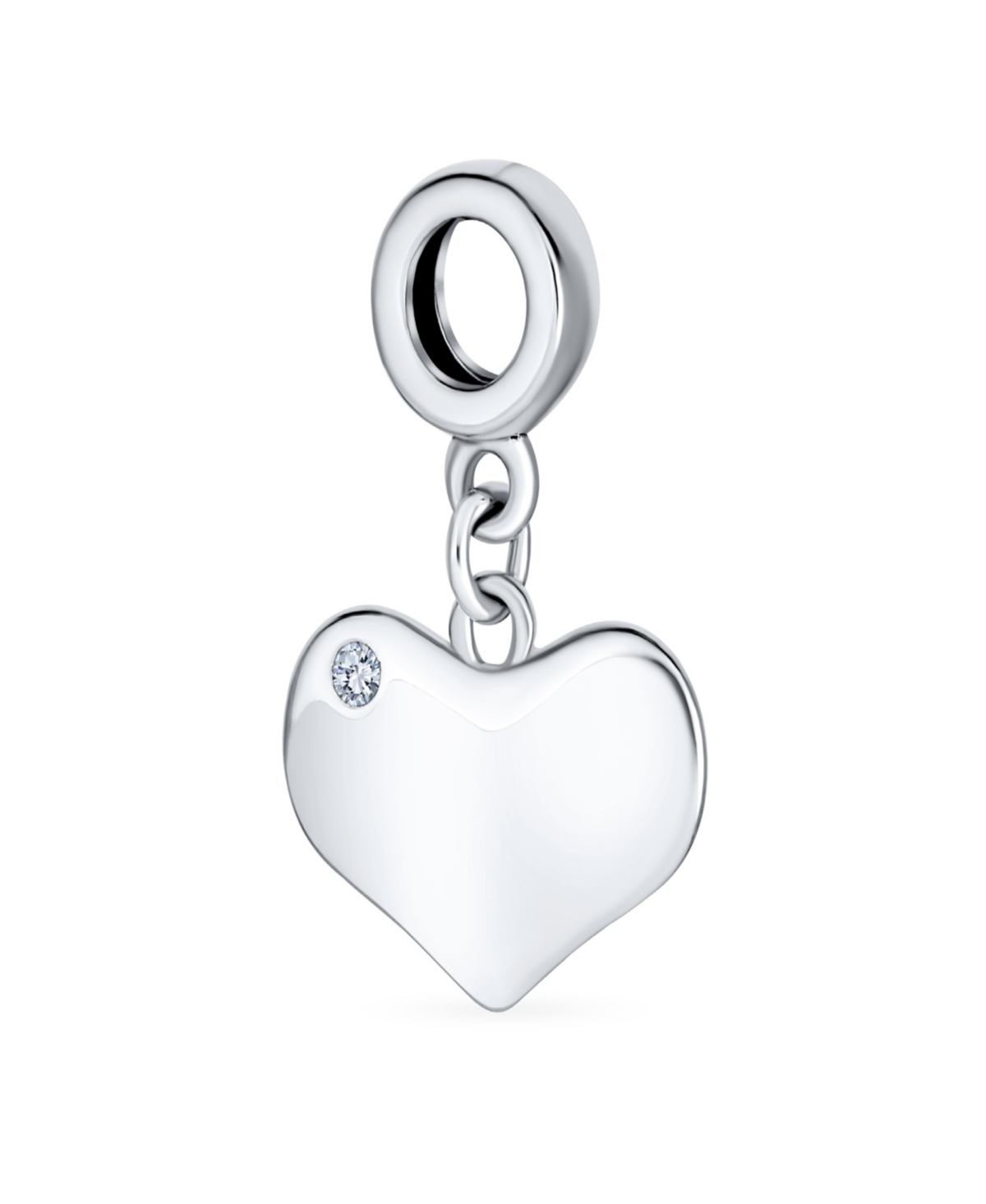 Crystal Accent Dangle Heart Shape Charm Bead .925 Sterling Silver - Clear