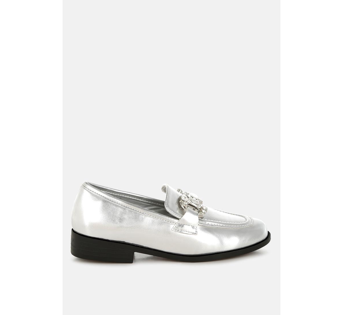 Dendron Diamante Horsebit Metallic Loafers - Silver
