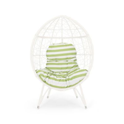 Chic Teardrop Chair Faux Rattan Weave, Plush Cushion, Abstract Mesh