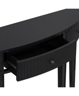 Distinctive Features of Pine Veneer Console Table with Vertical Stripe Drawer Fronts and Four Legs