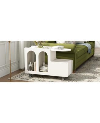 Streamdale White Mobile Side Table with Drawer and Shelves