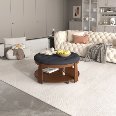 Modern Round Tufted Coffee Table Ottoman with Storage