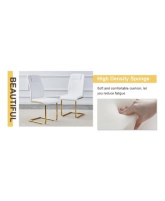Table and chair set.A Modern Minimalist Style Round Clear Tempered Glass Table with Metal Legs.Paired with white chairs with Modern PU Leather High Back Upholstered and C-Tube Golden Legs.