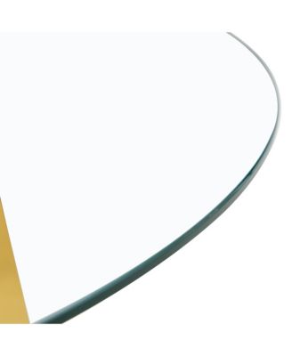 Table and chair set.A Modern Minimalist Style Round Clear Tempered Glass Table with Metal Legs.Paired with white chairs with Modern PU Leather High Back Upholstered and C-Tube Golden Legs.