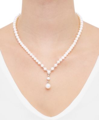 Cultured Freshwater Pearl (6-10mm) & Lab Grown Diamond (3/8 ct. t.w.) Lariat Necklace in 14k Gold, 16" + 2" extender