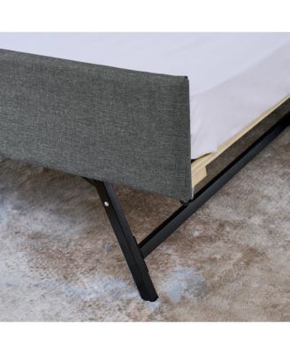 Twin Size Upholstery Sofa Bed with Three LED lights, with Storage Adjustable Headboard, with Foldable Leg Pull up Trundle Bed and Wireless Charging, Linen Padded Sofa Bed frame, Grey