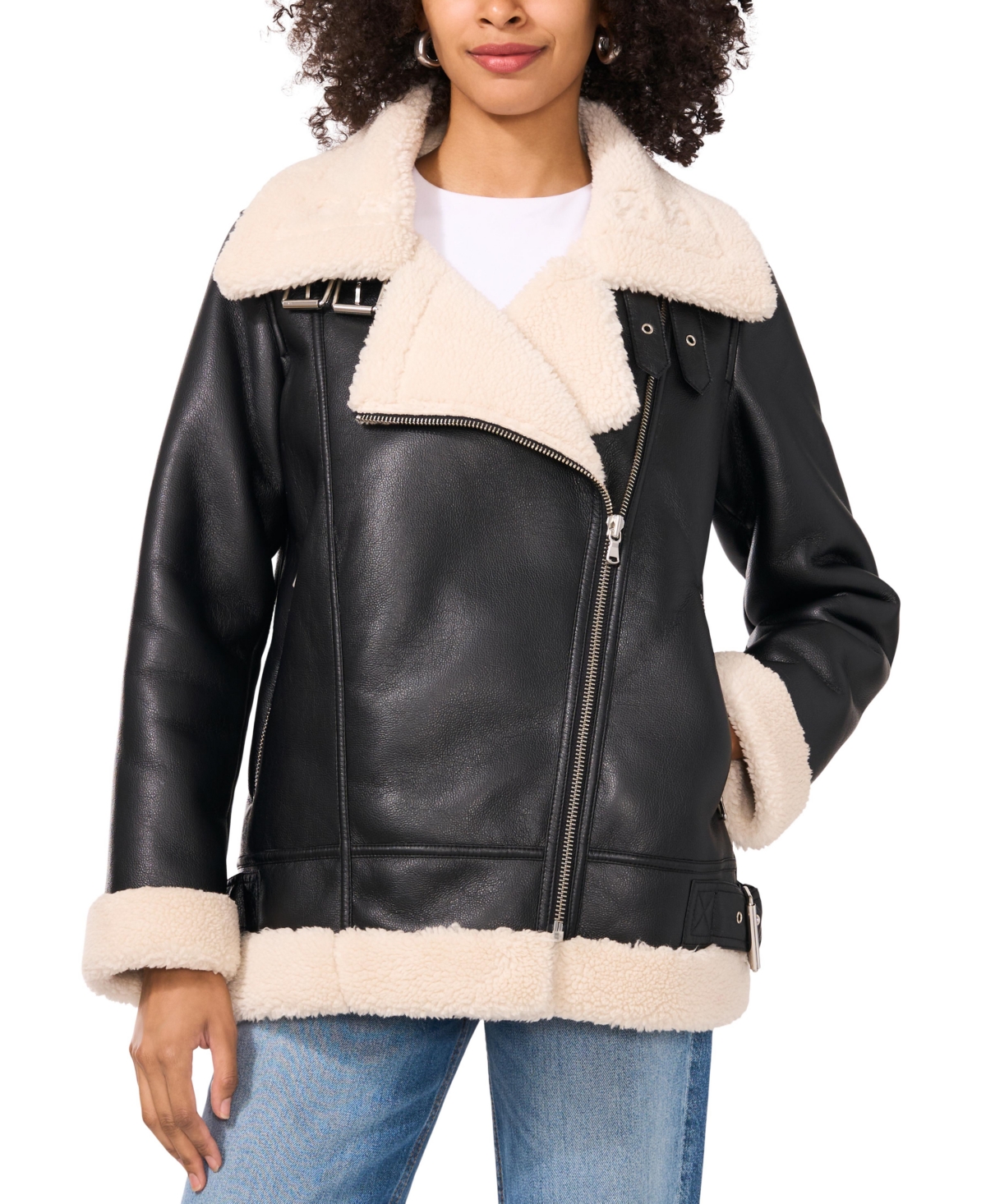 Shop Vince Camuto Women's Faux-shearling Aviator Jacket In Birch