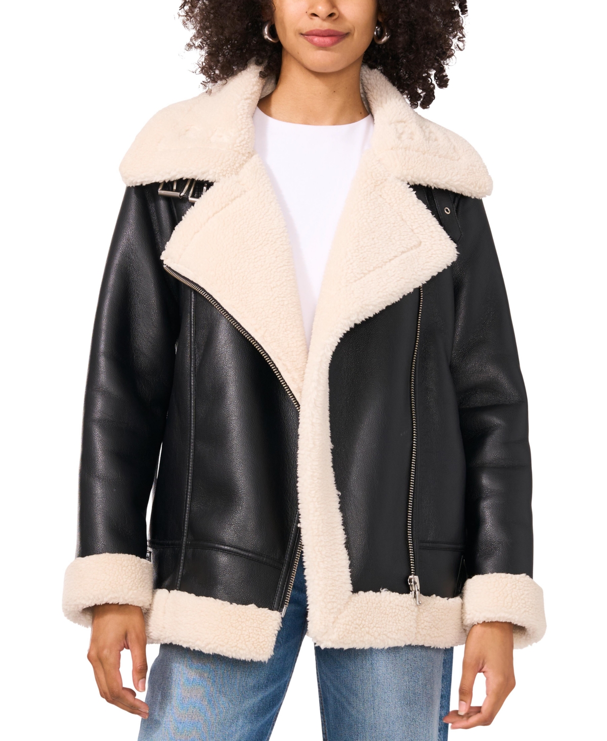 Shop Vince Camuto Women's Faux-shearling Aviator Jacket In Birch