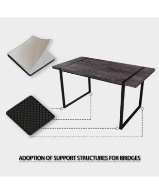 59" Rural Industrial Rectangular MDF Black Dining Table Set and PU Armless Dining Chair Set, 6 pieces. Kitchen Black Metal Table Leg Dining Chair Set