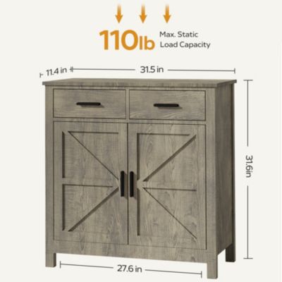 Grey Farmhouse Storage Cabinet with Drawers and Doors