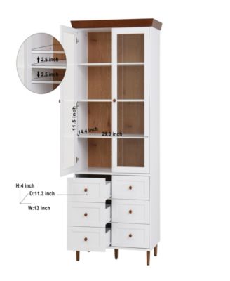 White MDF Display Cabinet with Glass Doors and Adjustable Shelves
