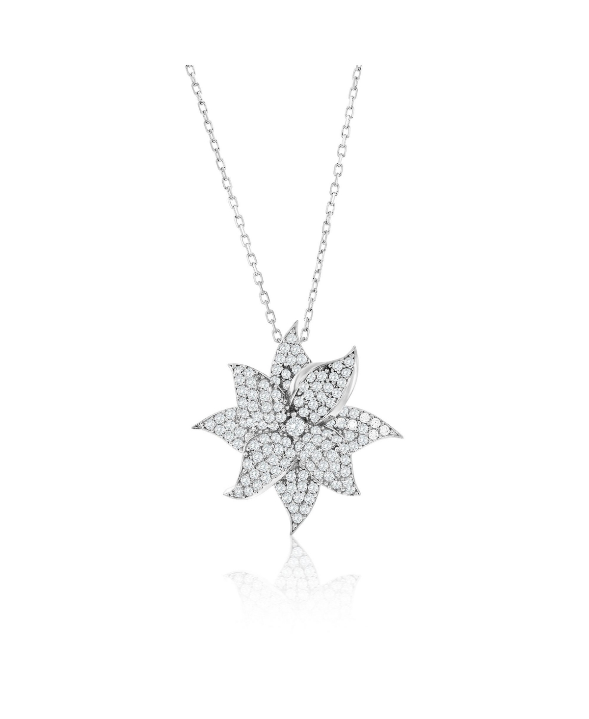 Suzy Levian Sterling Silver White Cubic Zirconia Large Pave Flower Pendant - White
