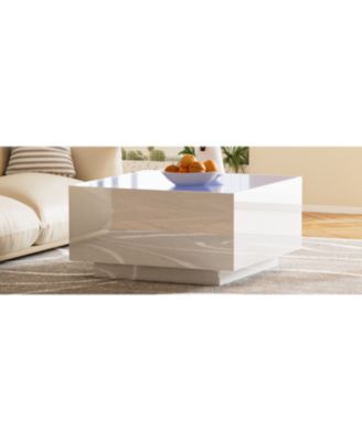 Streamdale High Gloss Coffee Table with 16-Color LED, 5mm Tempered Glass