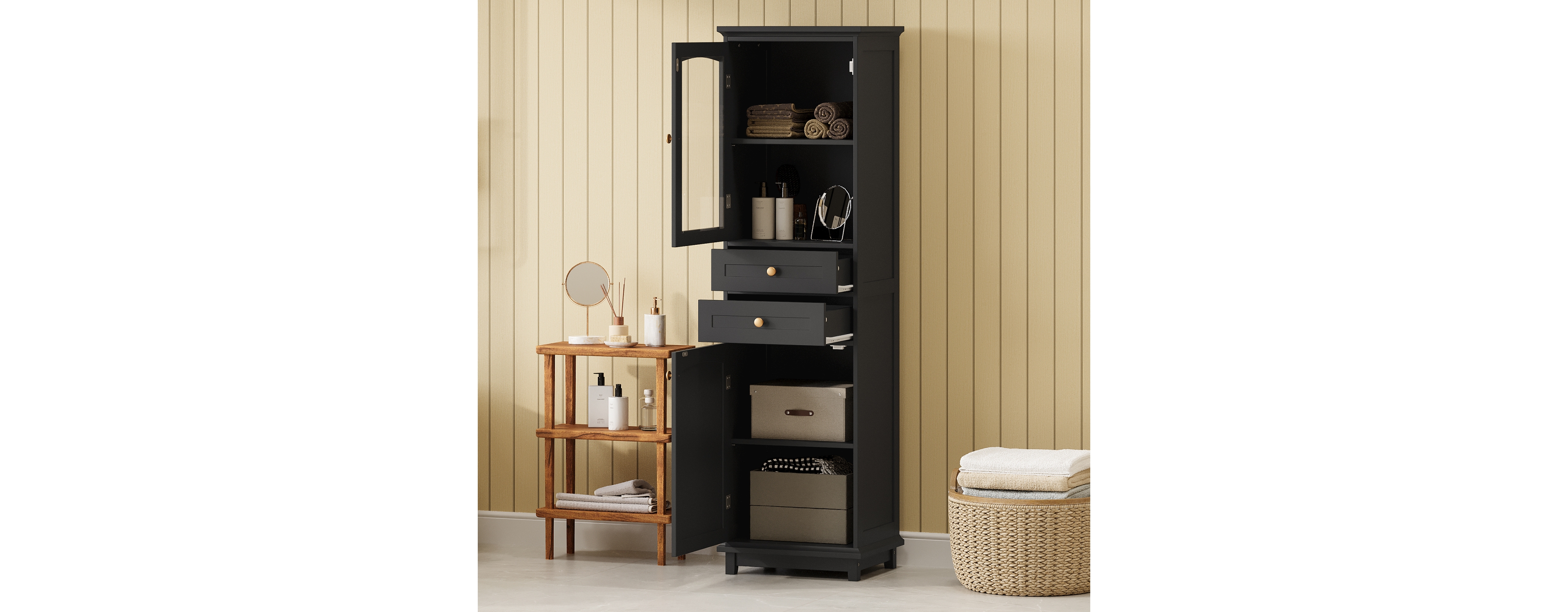 Streamdale 63" Bathroom Cabinet with Glass Doors and Shelves