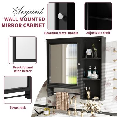 Wall Mounted Bathroom Storage Cabinet, Medicine Cabinets with large mirror door, adjustable shelves and three open storage levels(Not Include Bathroom Vanity
